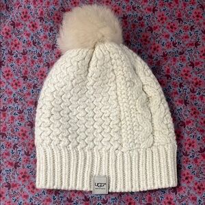 UGG Kids' Cream Knit Pom-Pom Beanie